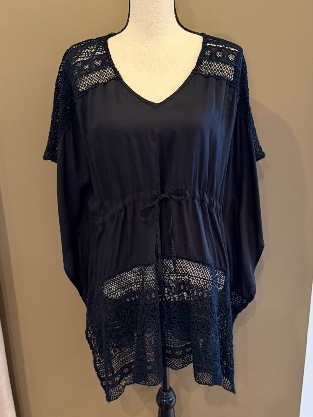Studio West Black Crocheted Beach Pool Cover Up, Travel Vacation, Size Medium